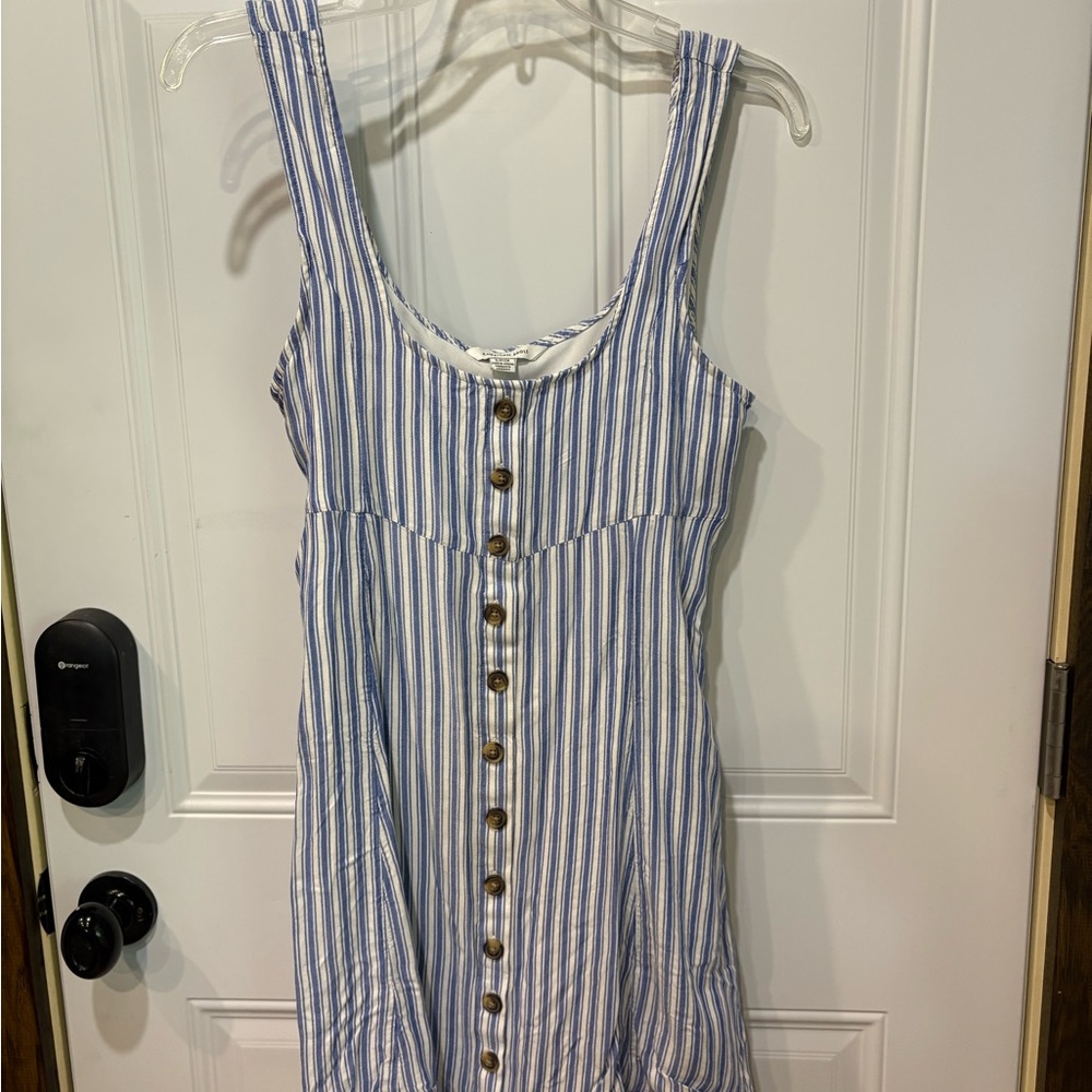 Blue and White Striped Button-Down Dress American Eagle
